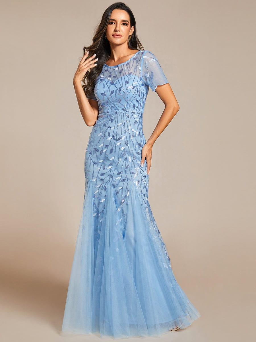ever JADEN|Sequin Leaf Maxi Long Fishtail Tulle Prom Dress With Half Sleeve - Image 44