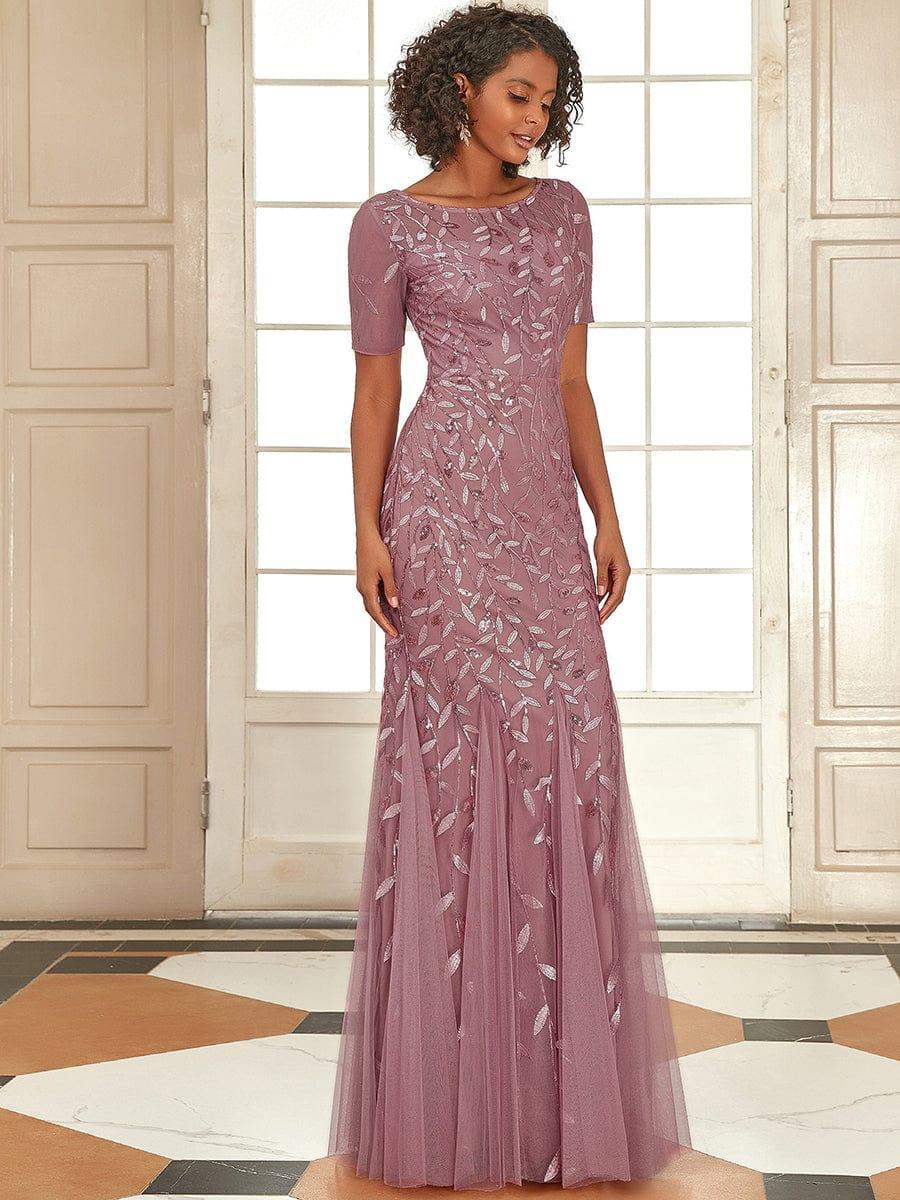 ever JADEN|Sequin Leaf Maxi Long Fishtail Tulle Prom Dress With Half Sleeve - Image 6