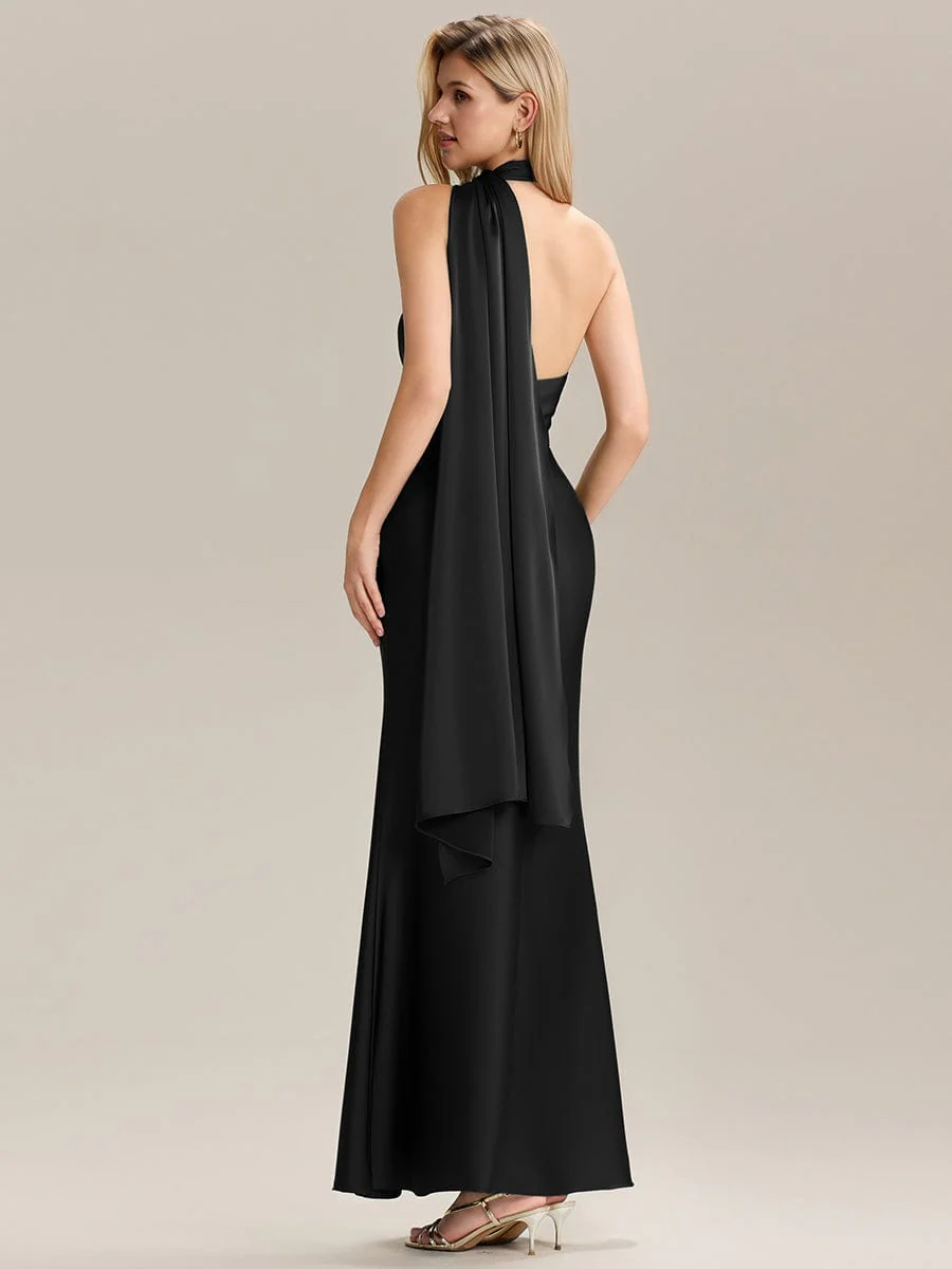 ever SYLVARA|Satin Maxi Bridesmaid Dress with Scarf - Image 7