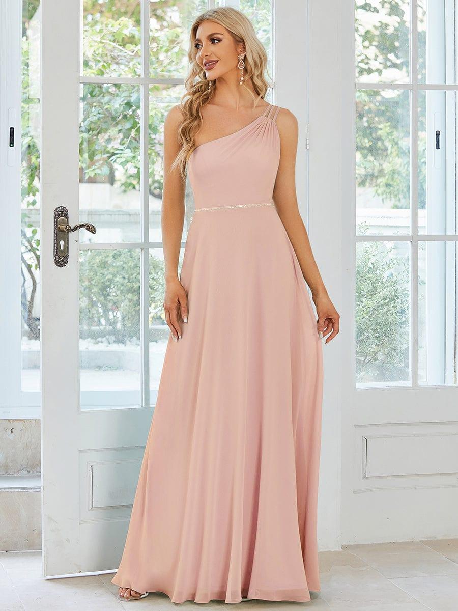 Flowy Chiffon One-Shoulder Bridesmaid Dress with Spaghetti Strap(Final Sale) - Image 10