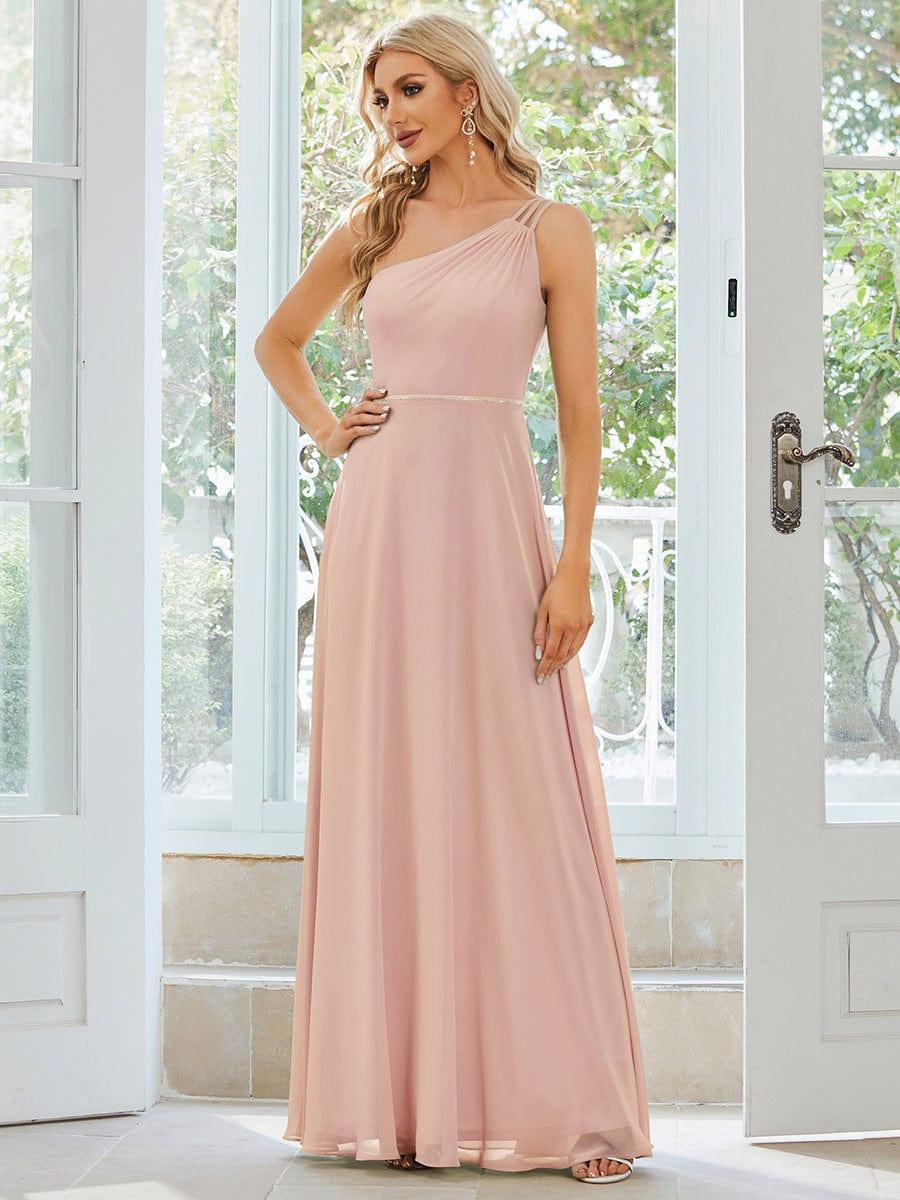 Flowy Chiffon One-Shoulder Bridesmaid Dress with Spaghetti Strap(Final Sale) - Image 11
