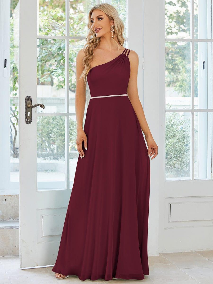 Flowy Chiffon One-Shoulder Bridesmaid Dress with Spaghetti Strap(Final Sale) - Image 12
