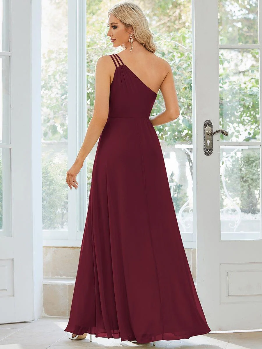 Flowy Chiffon One-Shoulder Bridesmaid Dress with Spaghetti Strap(Final Sale) - Image 13