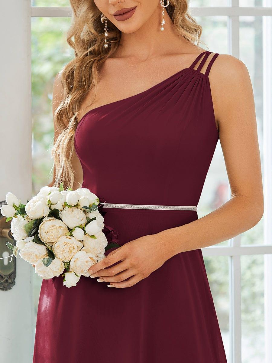 Flowy Chiffon One-Shoulder Bridesmaid Dress with Spaghetti Strap(Final Sale) - Image 14