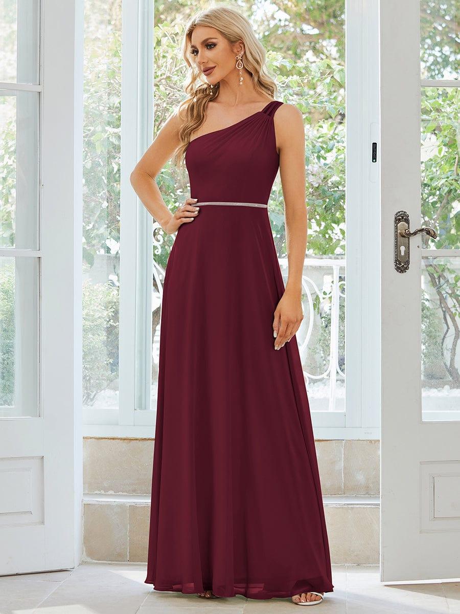 Flowy Chiffon One-Shoulder Bridesmaid Dress with Spaghetti Strap(Final Sale) - Image 15