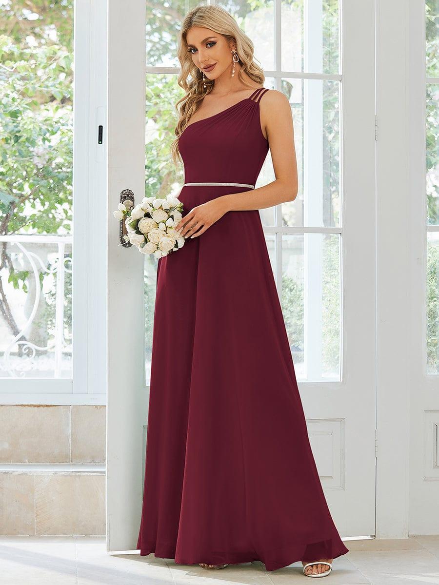 Flowy Chiffon One-Shoulder Bridesmaid Dress with Spaghetti Strap(Final Sale) - Image 16