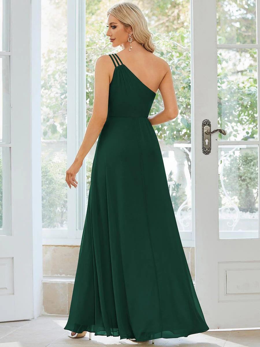 Flowy Chiffon One-Shoulder Bridesmaid Dress with Spaghetti Strap(Final Sale) - Image 18