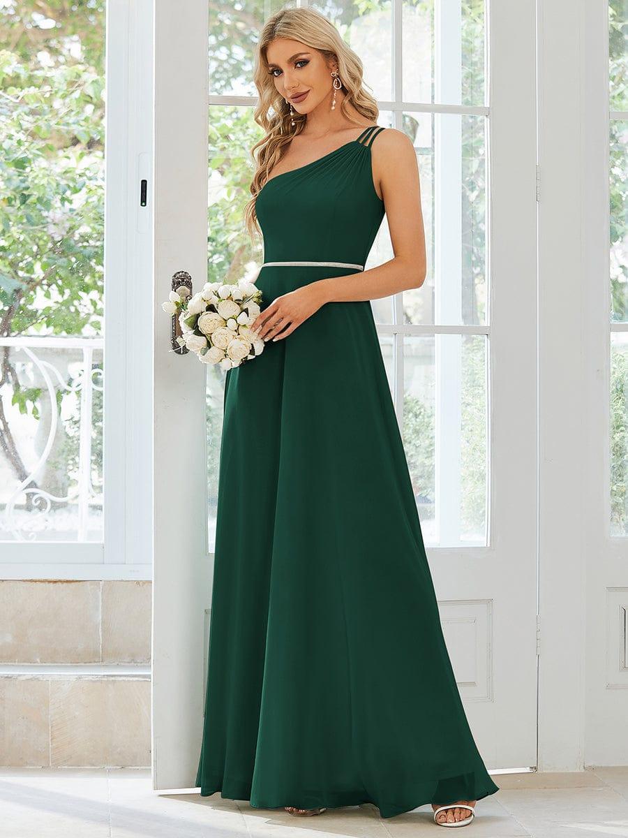 Flowy Chiffon One-Shoulder Bridesmaid Dress with Spaghetti Strap(Final Sale) - Image 20