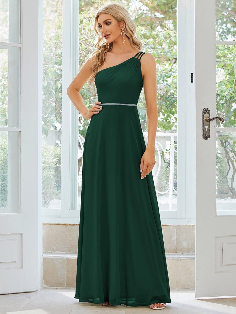Flowy Chiffon One-Shoulder Bridesmaid Dress with Spaghetti Strap(Final Sale) - Image 21