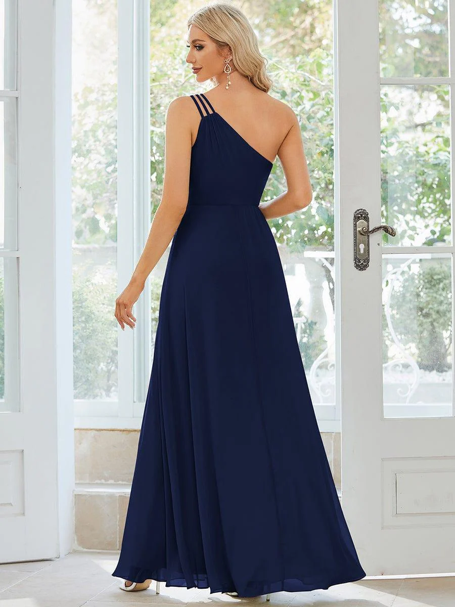 Flowy Chiffon One-Shoulder Bridesmaid Dress with Spaghetti Strap(Final Sale) - Image 22
