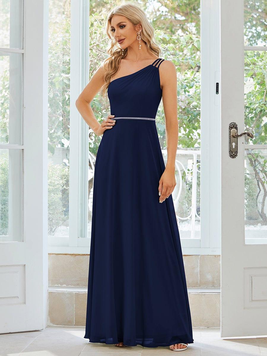 Flowy Chiffon One-Shoulder Bridesmaid Dress with Spaghetti Strap(Final Sale) - Image 24