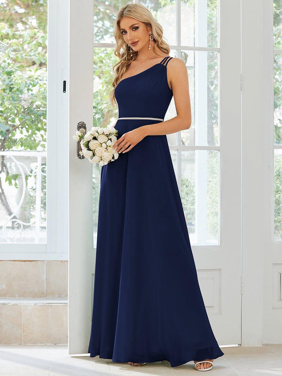 Flowy Chiffon One-Shoulder Bridesmaid Dress with Spaghetti Strap(Final Sale) - Image 25