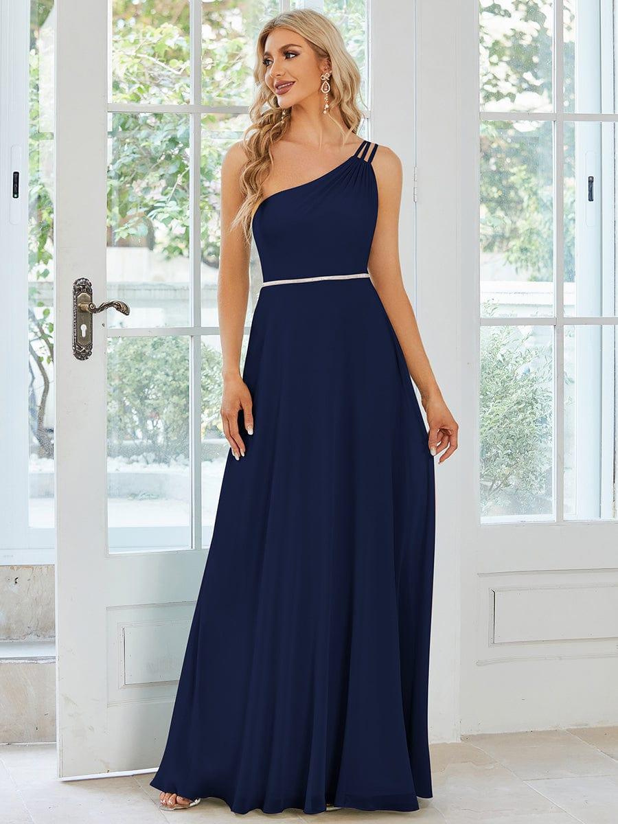 Flowy Chiffon One-Shoulder Bridesmaid Dress with Spaghetti Strap(Final Sale) - Image 3
