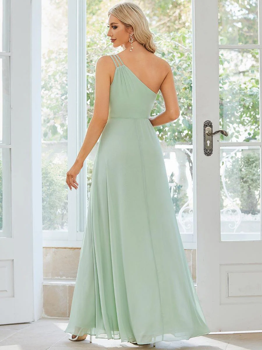 Flowy Chiffon One-Shoulder Bridesmaid Dress with Spaghetti Strap(Final Sale) - Image 4
