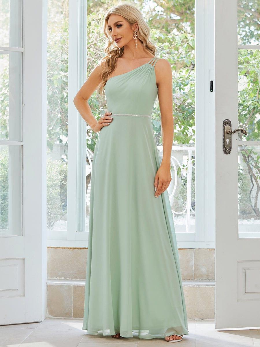 Flowy Chiffon One-Shoulder Bridesmaid Dress with Spaghetti Strap(Final Sale) - Image 6