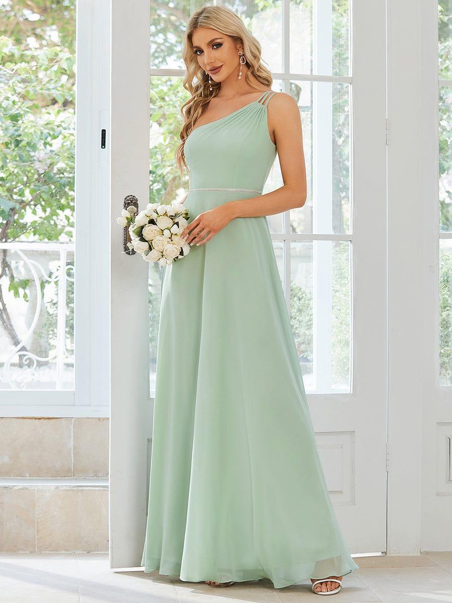 Flowy Chiffon One-Shoulder Bridesmaid Dress with Spaghetti Strap(Final Sale) - Image 7