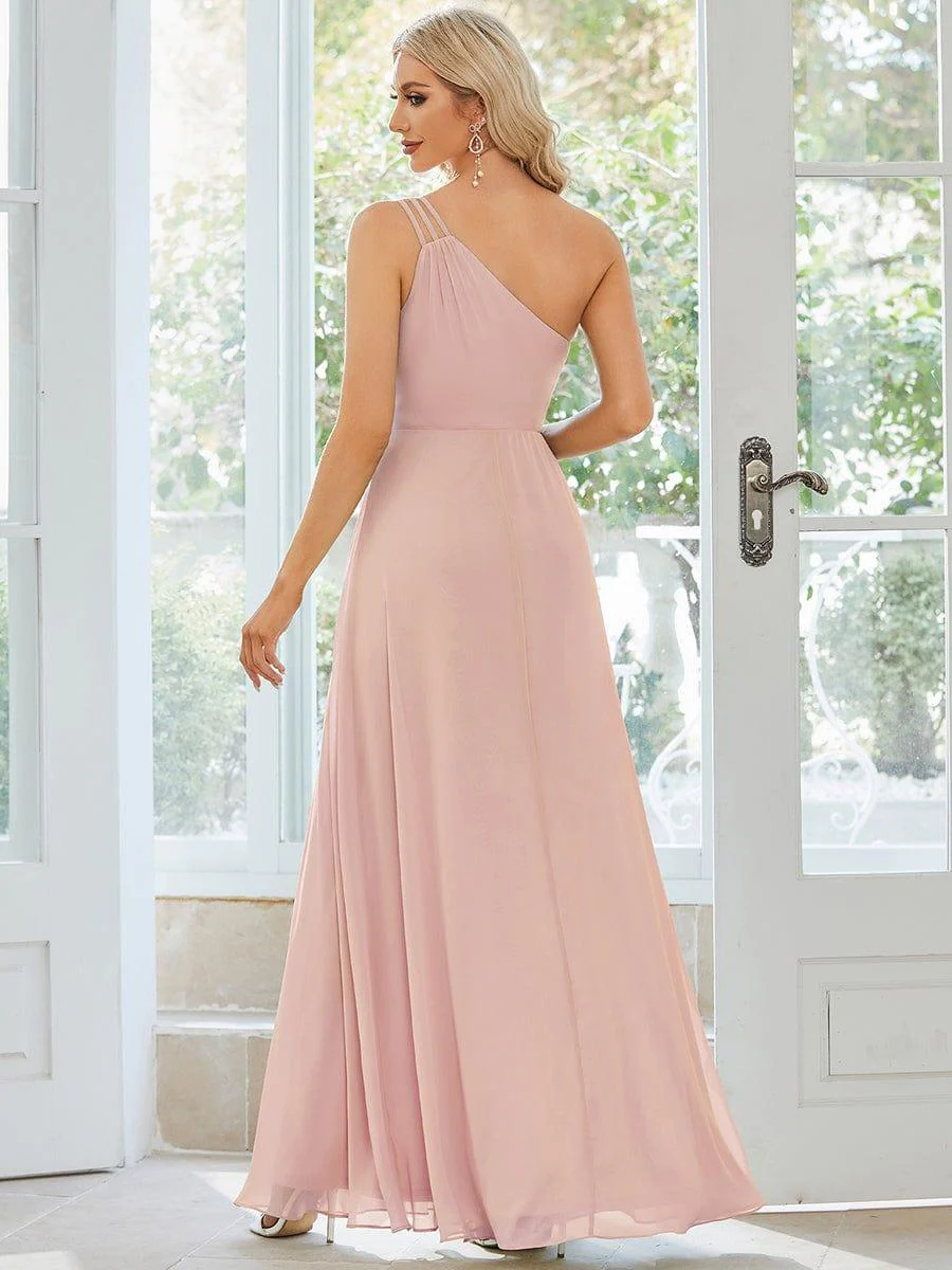 Flowy Chiffon One-Shoulder Bridesmaid Dress with Spaghetti Strap(Final Sale) - Image 8