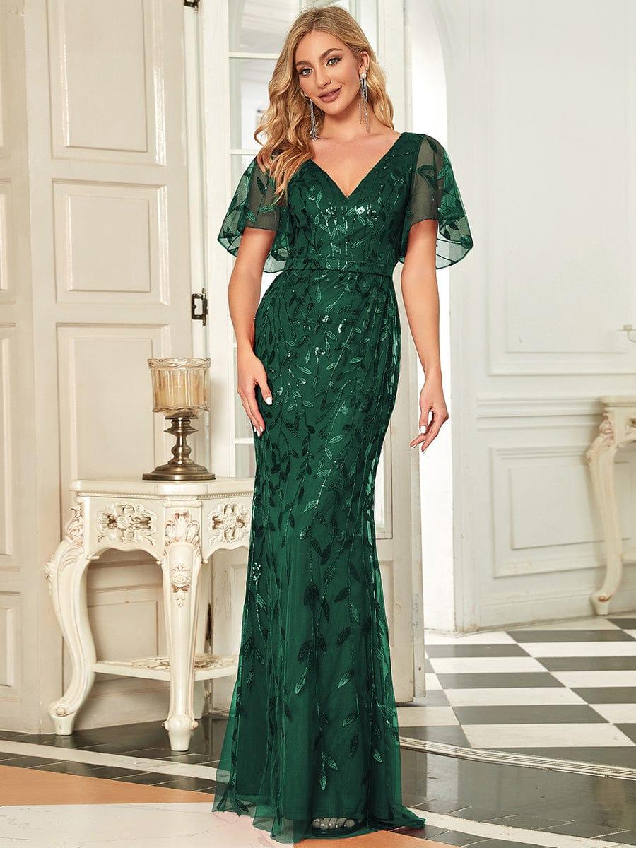 ever DIONE|Gorgeous V Neck Leaf-Sequined Fishtail Mother of the Bride Dress(Final Sale) - Image 3
