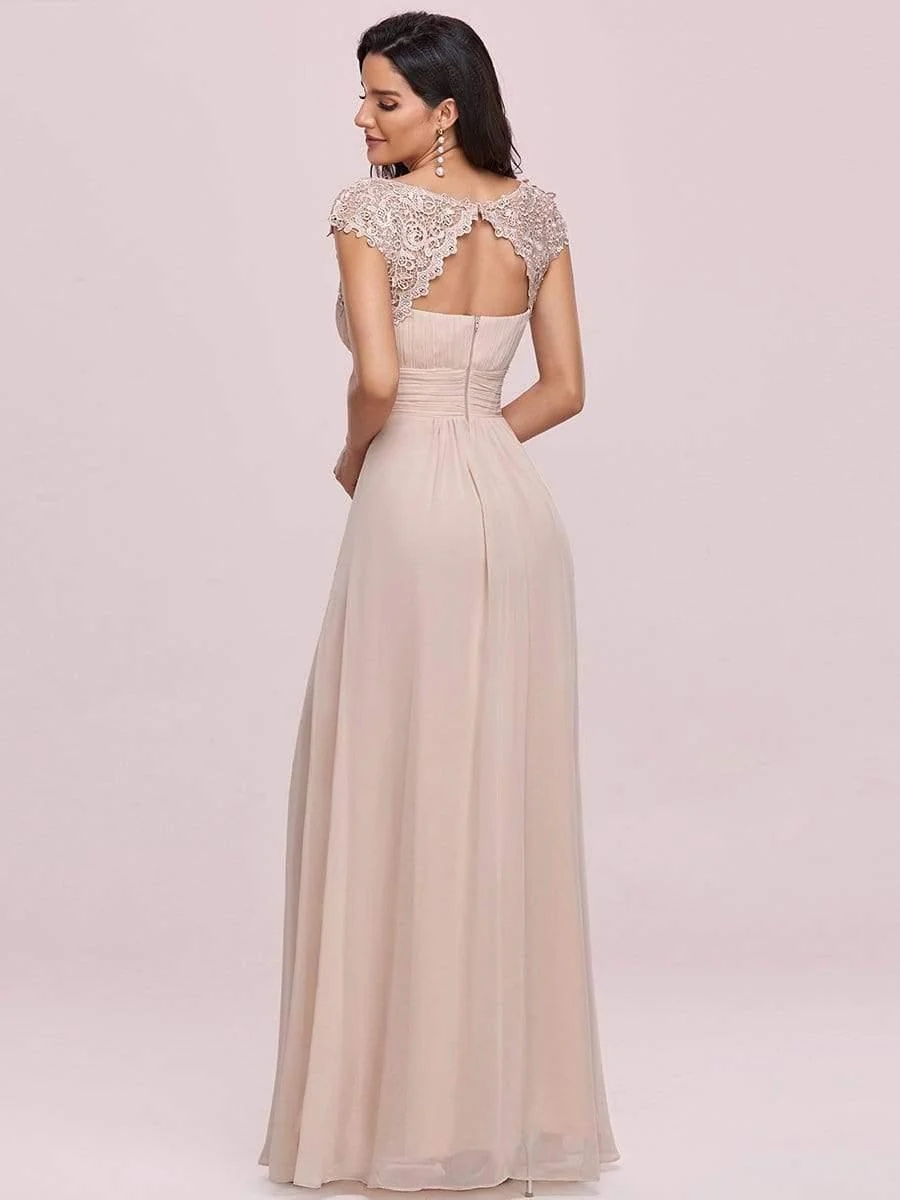 Elegant Maxi Long Lace Cap Sleeve Bridesmaid Dress(Final Sale) - Image 100