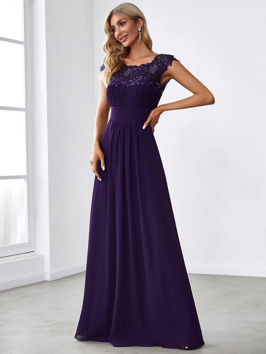 Elegant Maxi Long Lace Cap Sleeve Bridesmaid Dress(Final Sale) - Image 17