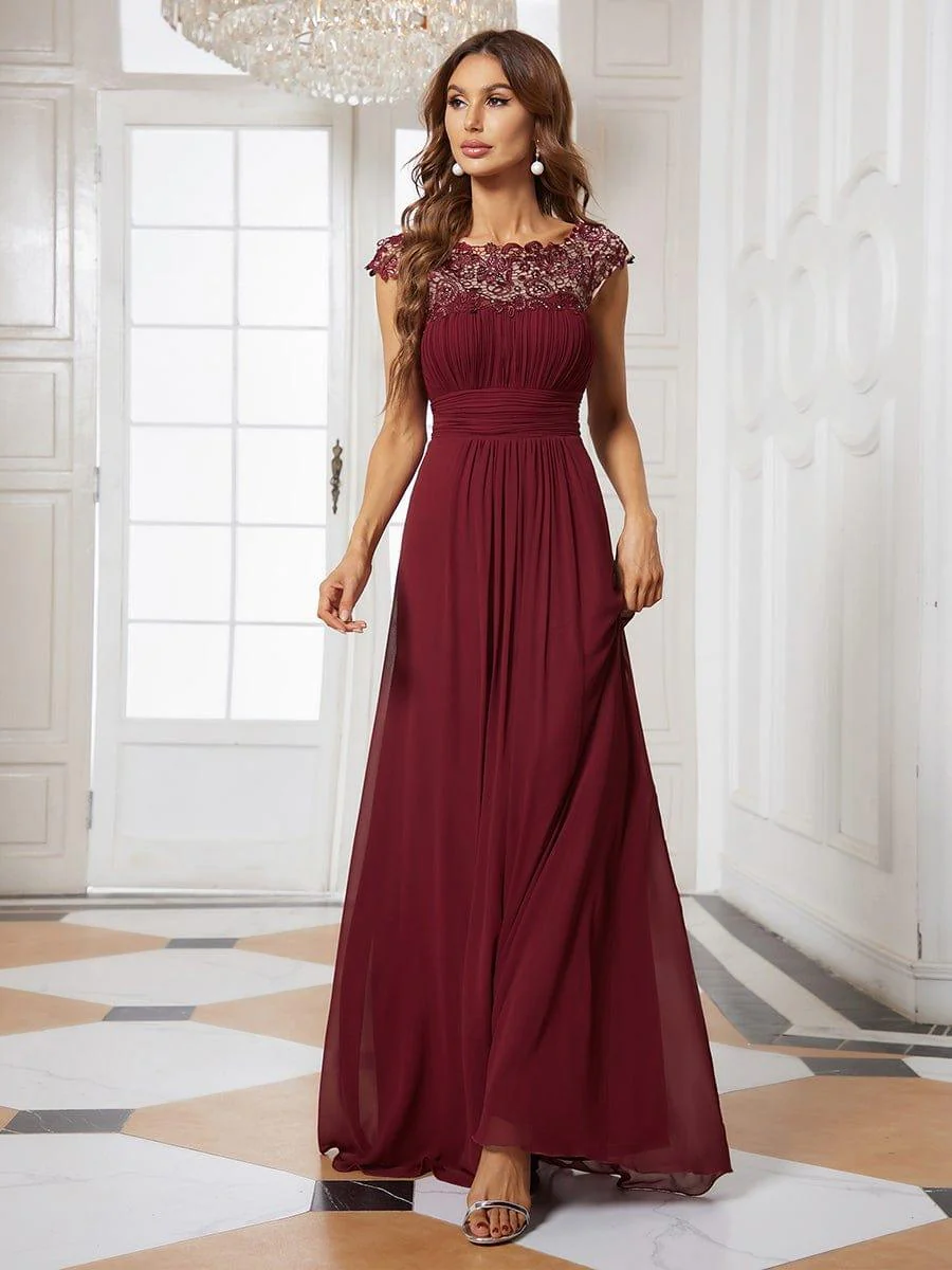 Elegant Maxi Long Lace Cap Sleeve Bridesmaid Dress(Final Sale) - Image 22