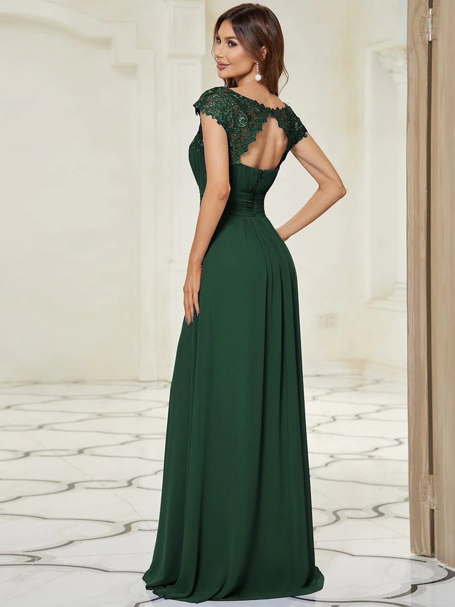 Elegant Maxi Long Lace Cap Sleeve Bridesmaid Dress(Final Sale) - Image 37
