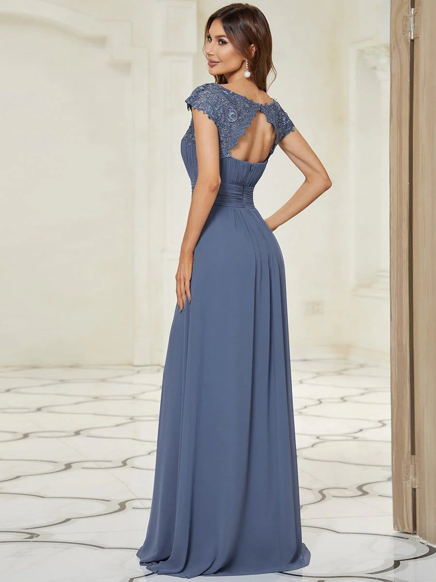 Elegant Maxi Long Lace Cap Sleeve Bridesmaid Dress(Final Sale) - Image 4