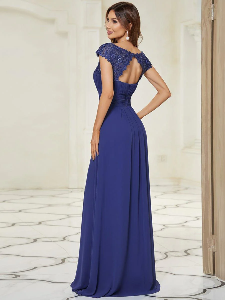 Elegant Maxi Long Lace Cap Sleeve Bridesmaid Dress(Final Sale) - Image 60
