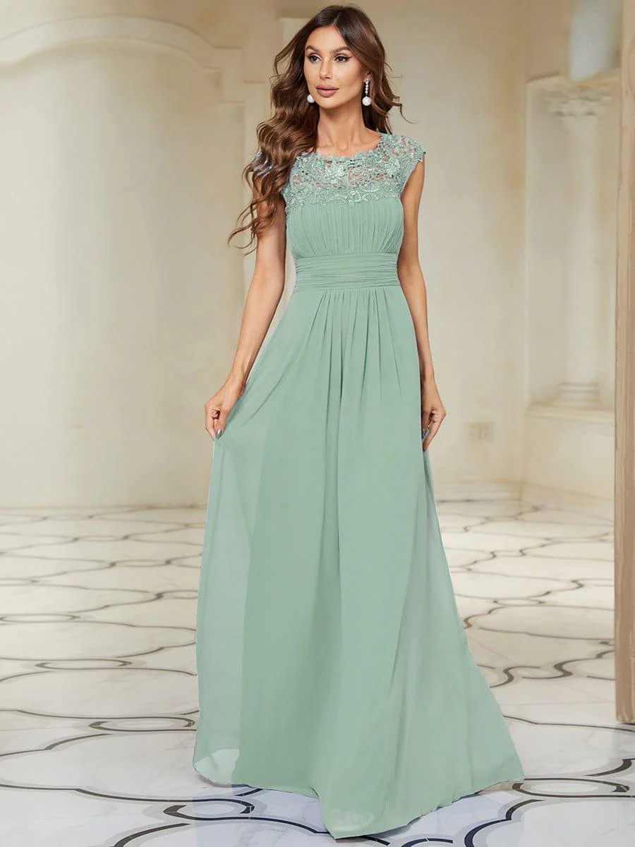 Elegant Maxi Long Lace Cap Sleeve Bridesmaid Dress(Final Sale) - Image 69