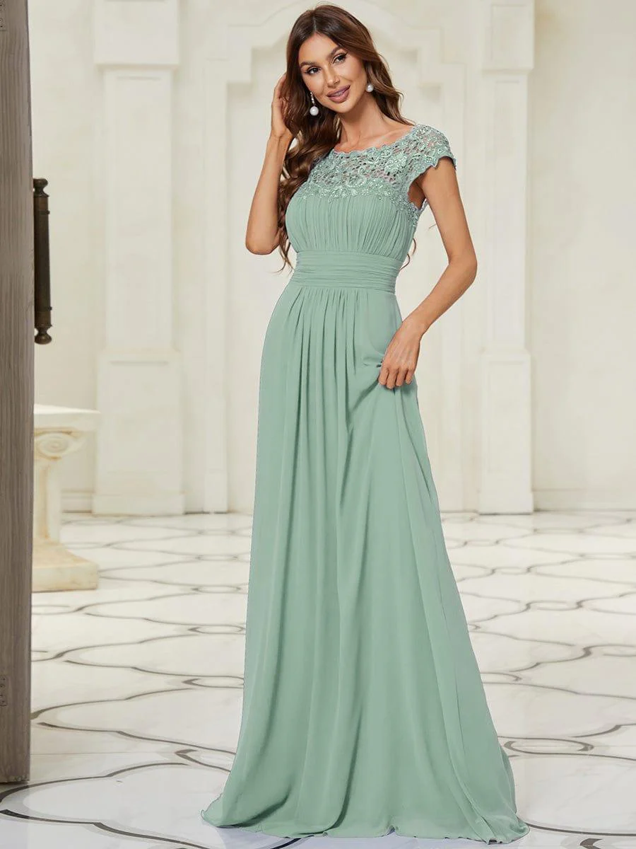 Elegant Maxi Long Lace Cap Sleeve Bridesmaid Dress(Final Sale) - Image 70