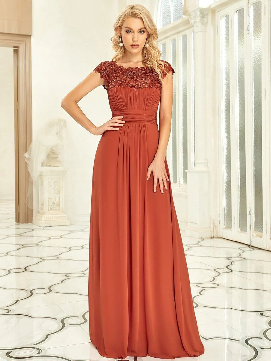 Elegant Maxi Long Lace Cap Sleeve Bridesmaid Dress(Final Sale) - Image 76