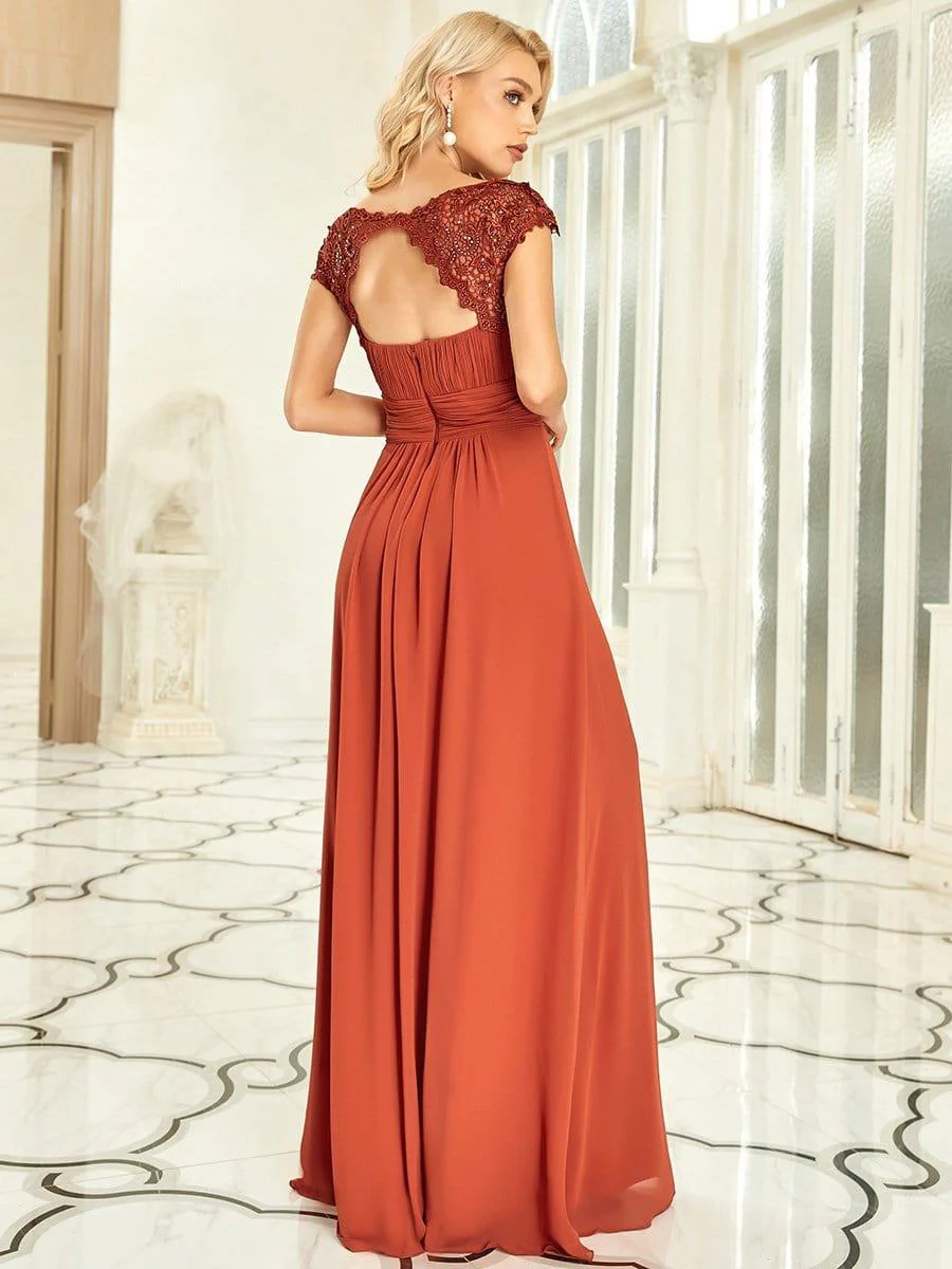 Elegant Maxi Long Lace Cap Sleeve Bridesmaid Dress(Final Sale) - Image 77