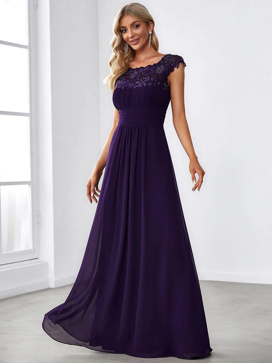 Elegant Maxi Long Lace Cap Sleeve Bridesmaid Dress(Final Sale) - Image 8