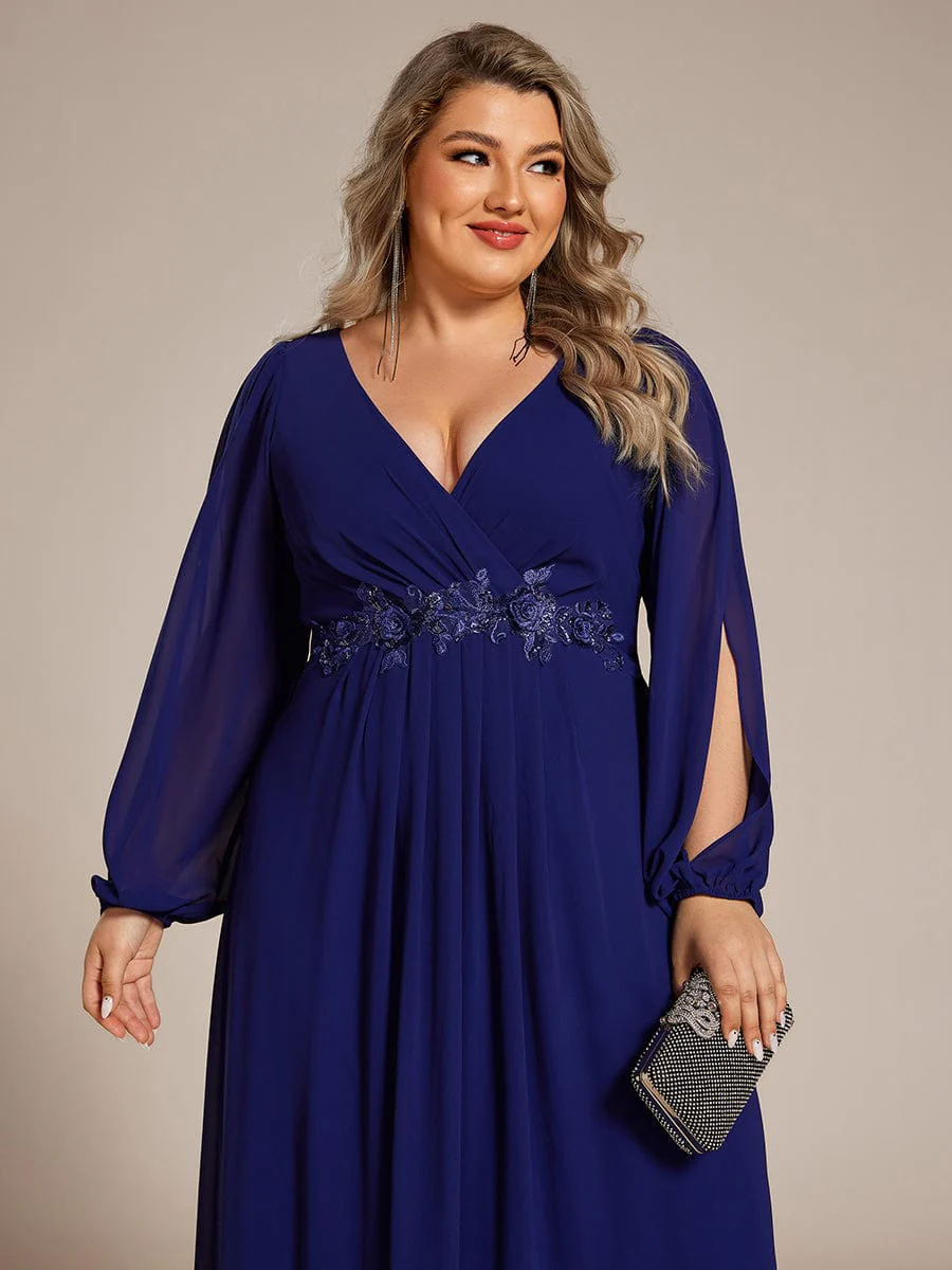 pretty AMOUR | Plus Size Chiffon Evening Dress with Lantern Sleeves - Image 75