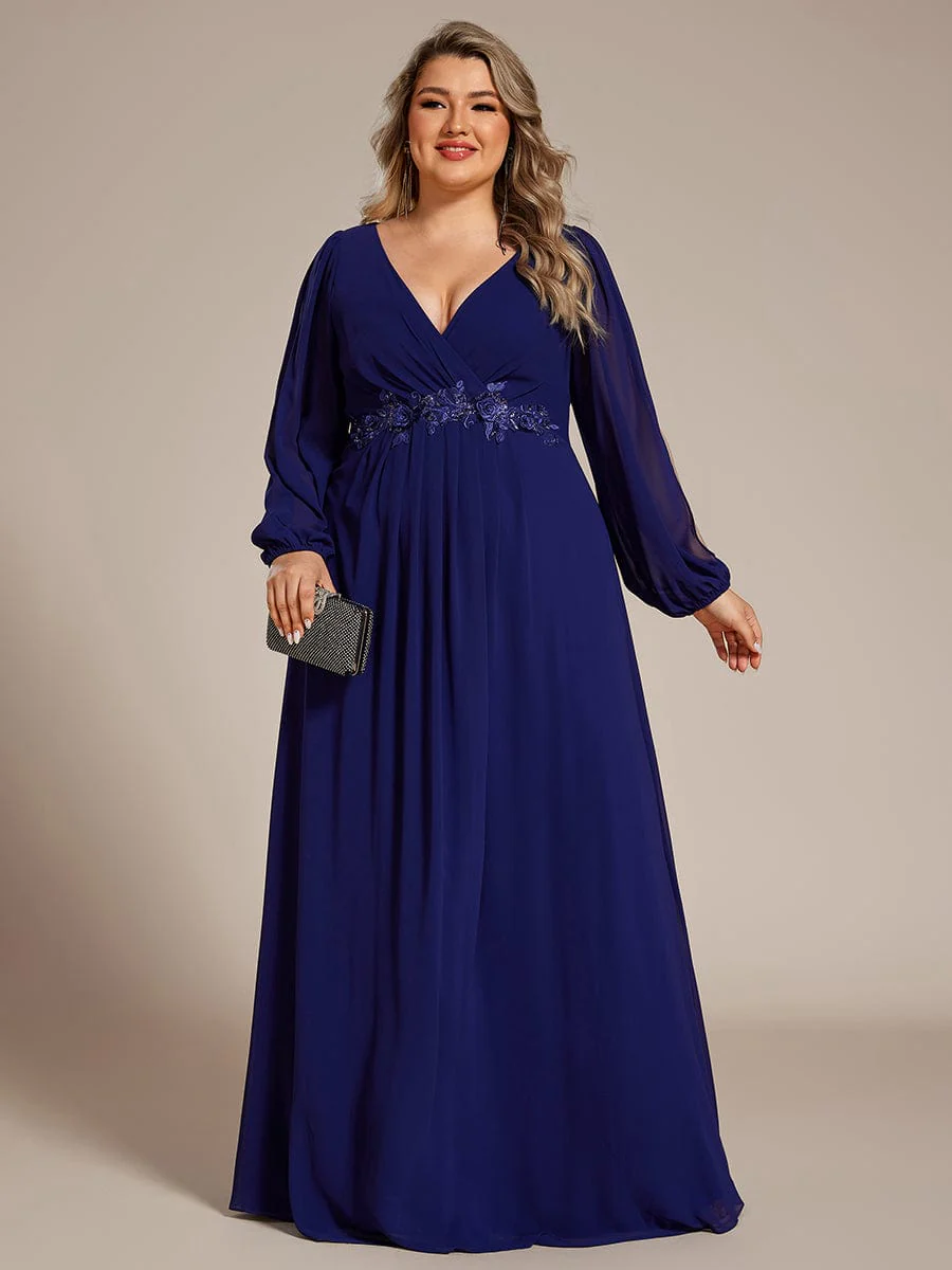 pretty AMOUR | Plus Size Chiffon Evening Dress with Lantern Sleeves - Image 77