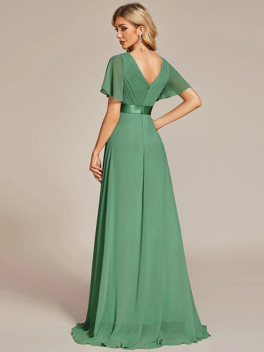 ever MONICA|Long Empire Waist Bridesmaid Dress with Short Flutter Sleeves - Image 103