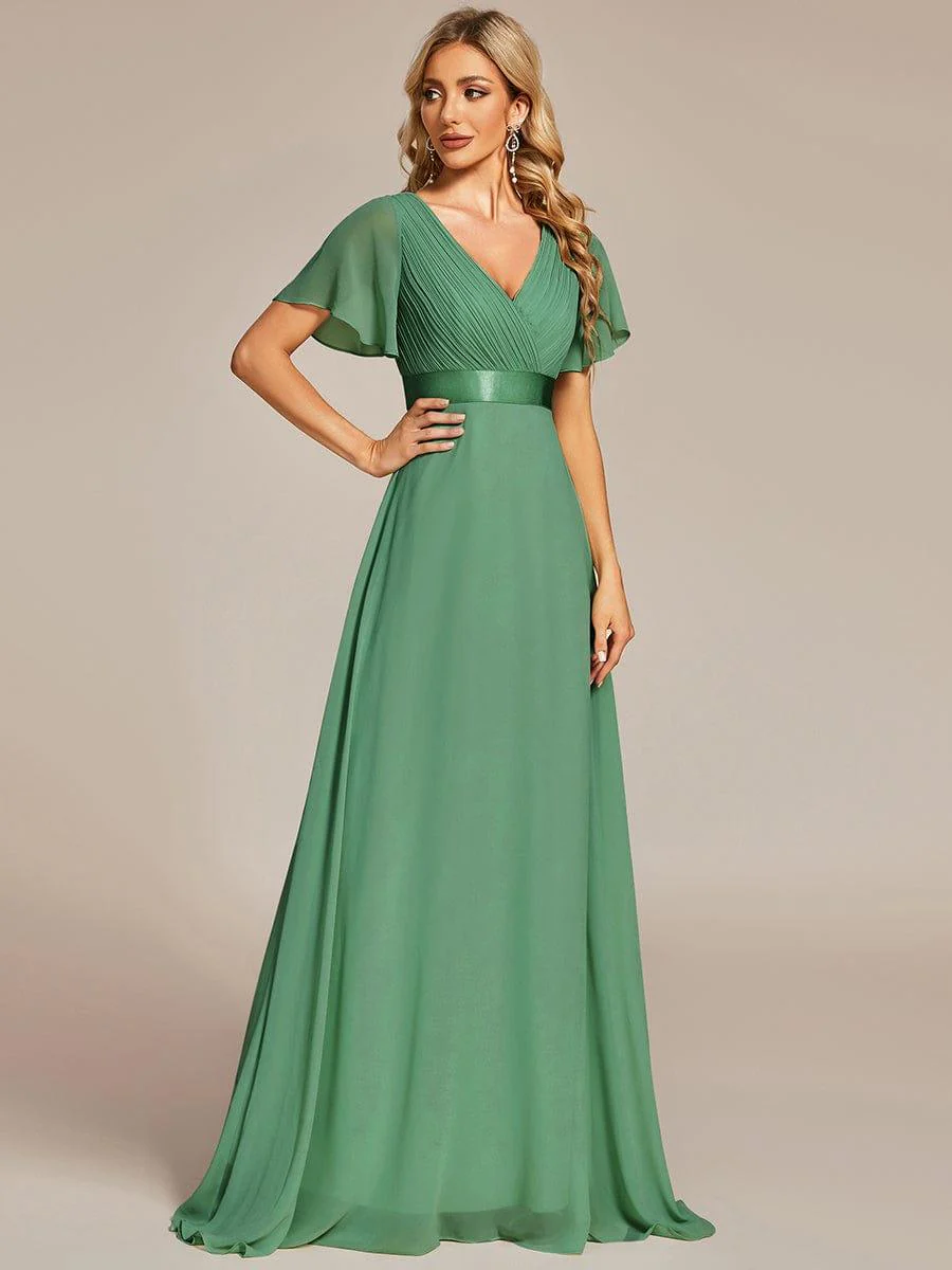 ever MONICA|Long Empire Waist Bridesmaid Dress with Short Flutter Sleeves - Image 104