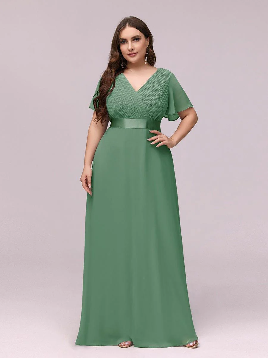 ever MONICA|Long Empire Waist Bridesmaid Dress with Short Flutter Sleeves - Image 105