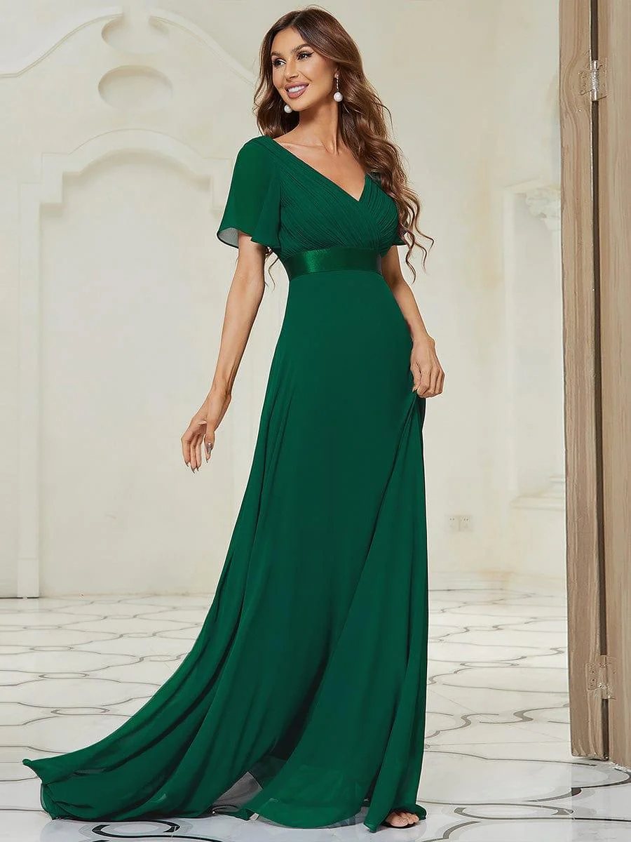 ever MONICA|Long Empire Waist Bridesmaid Dress with Short Flutter Sleeves - Image 11