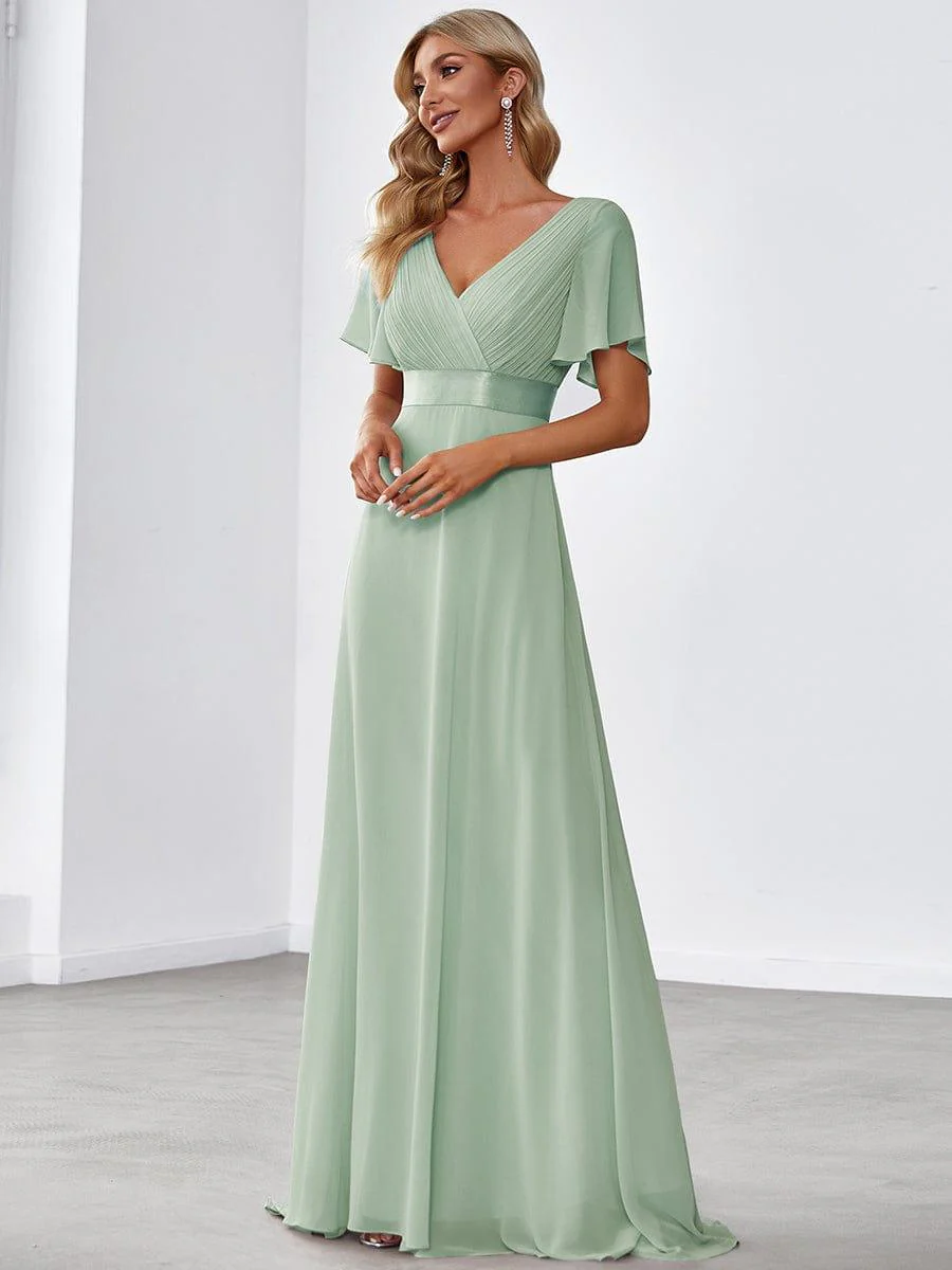 ever MONICA|Long Empire Waist Bridesmaid Dress with Short Flutter Sleeves - Image 113