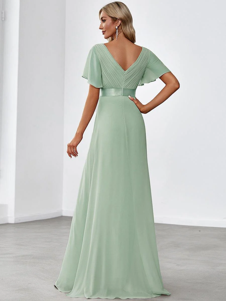 ever MONICA|Long Empire Waist Bridesmaid Dress with Short Flutter Sleeves - Image 114