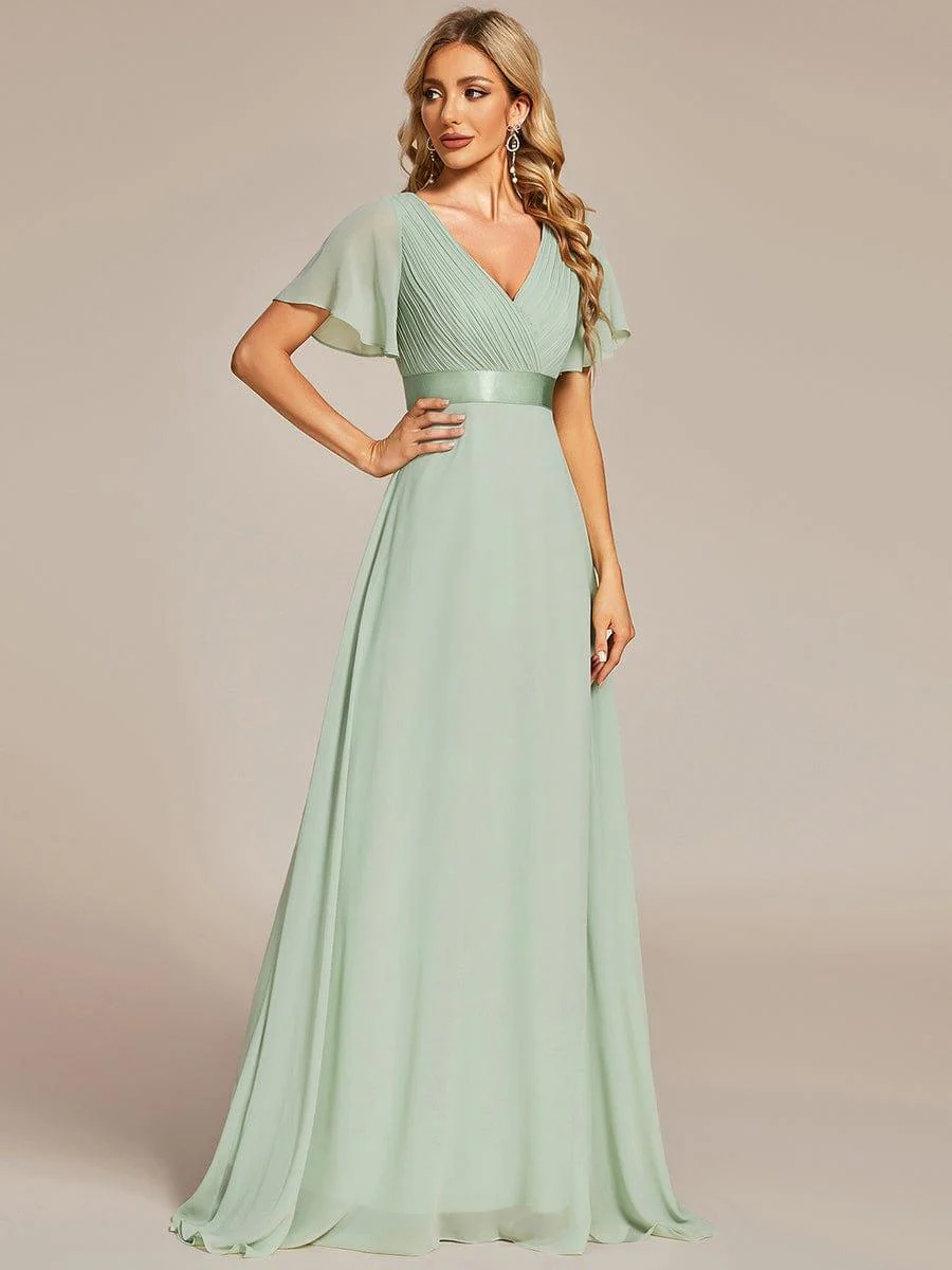ever MONICA|Long Empire Waist Bridesmaid Dress with Short Flutter Sleeves - Image 117