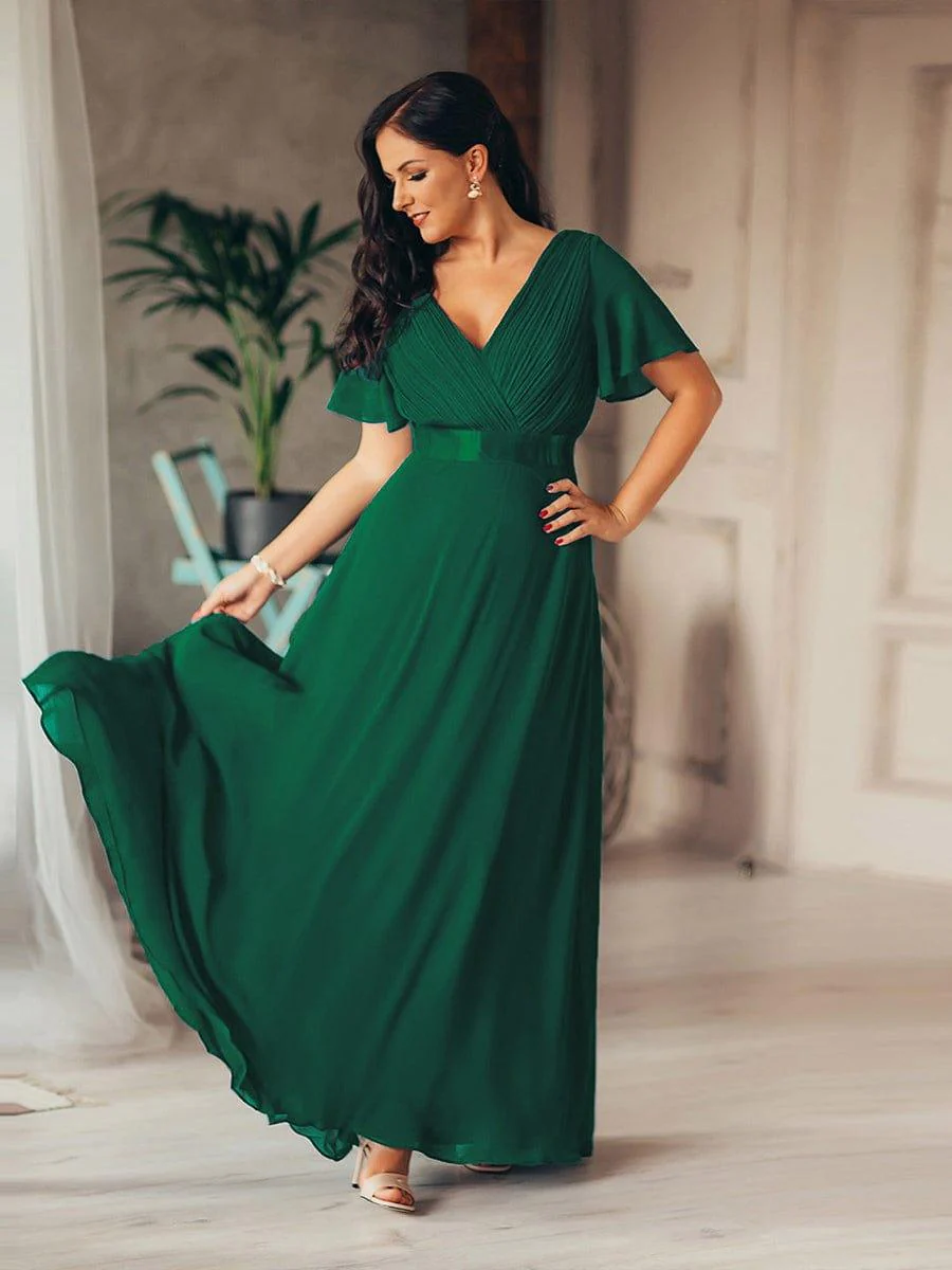 ever MONICA|Long Empire Waist Bridesmaid Dress with Short Flutter Sleeves - Image 12