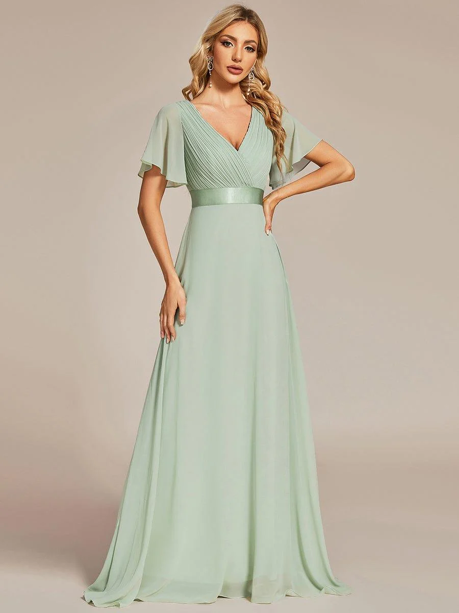 ever MONICA|Long Empire Waist Bridesmaid Dress with Short Flutter Sleeves - Image 120