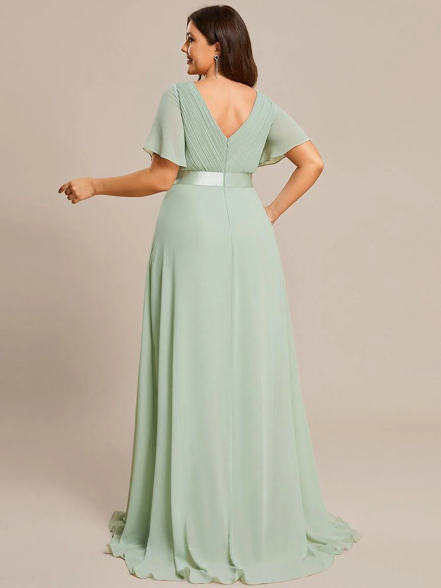 ever MONICA|Long Empire Waist Bridesmaid Dress with Short Flutter Sleeves - Image 122