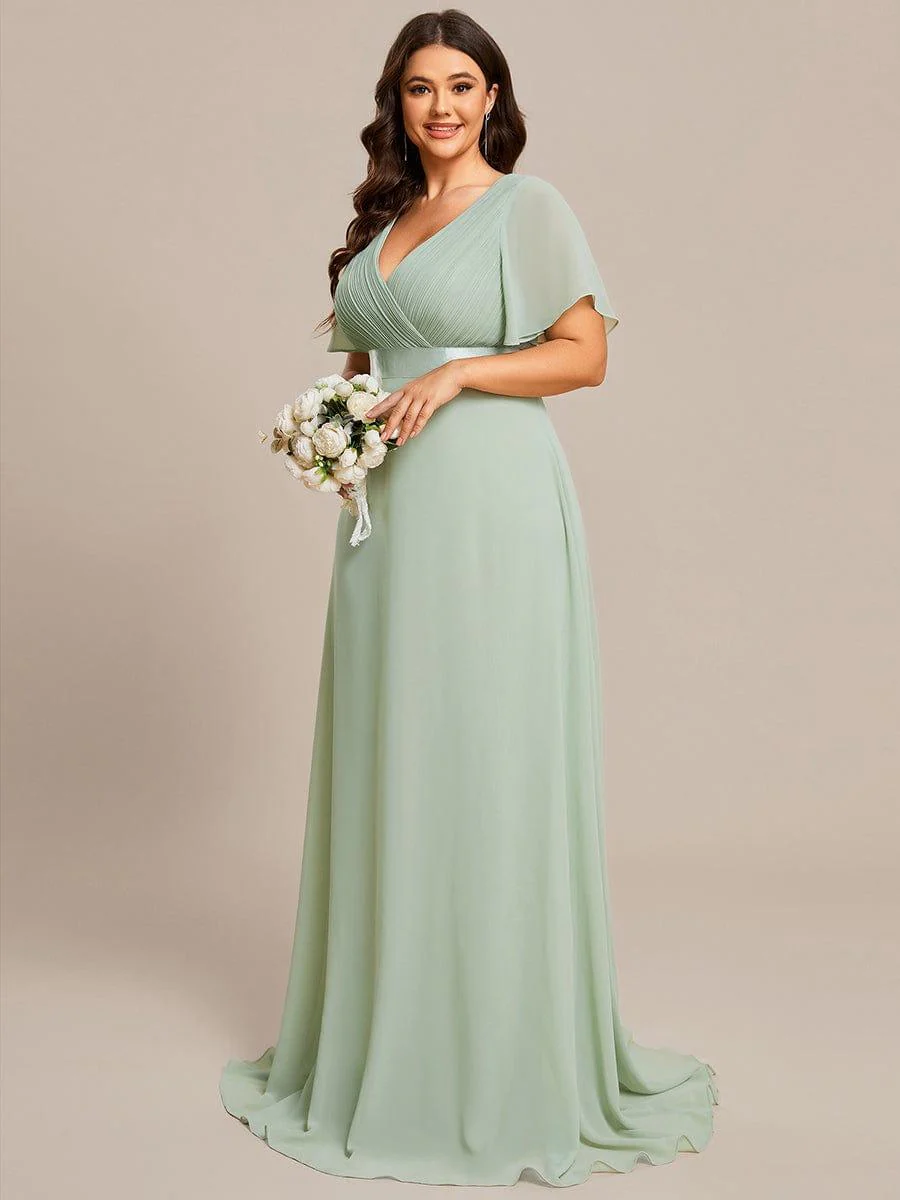 ever MONICA|Long Empire Waist Bridesmaid Dress with Short Flutter Sleeves - Image 124