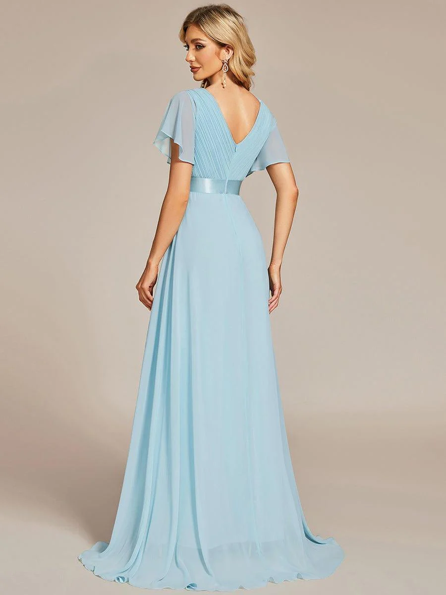 ever MONICA|Long Empire Waist Bridesmaid Dress with Short Flutter Sleeves - Image 126