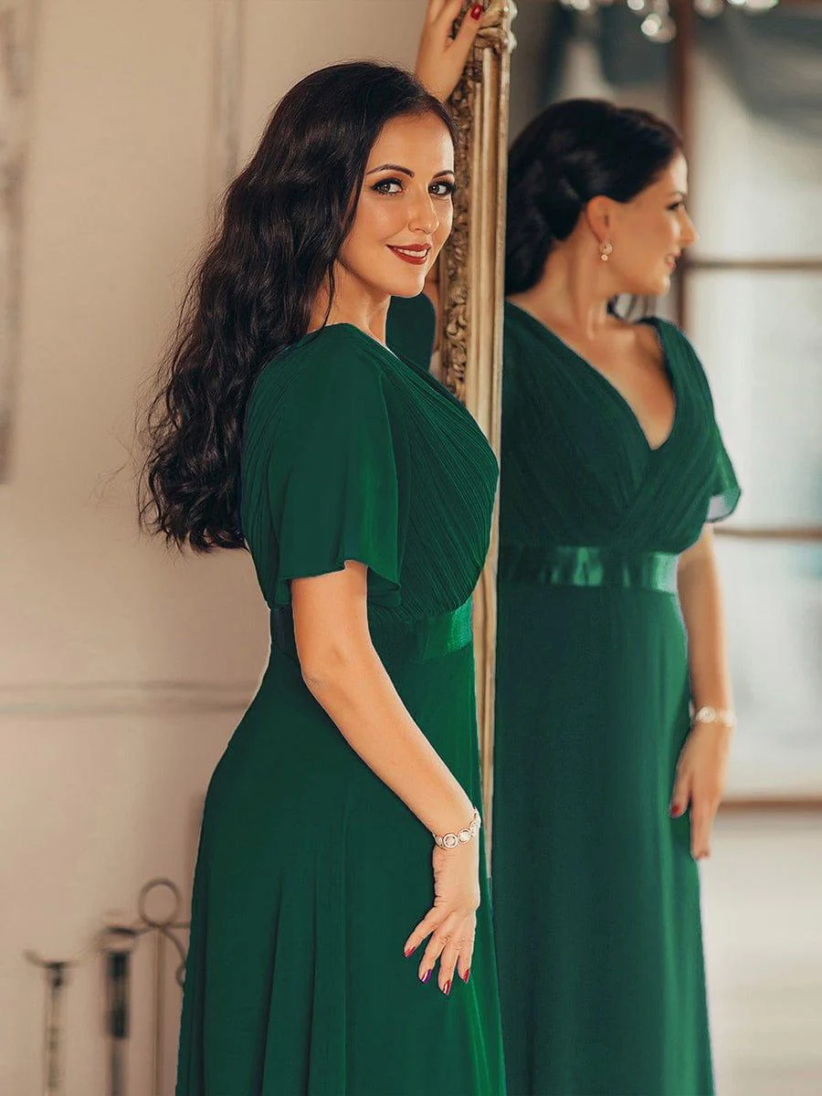 ever MONICA|Long Empire Waist Bridesmaid Dress with Short Flutter Sleeves - Image 13