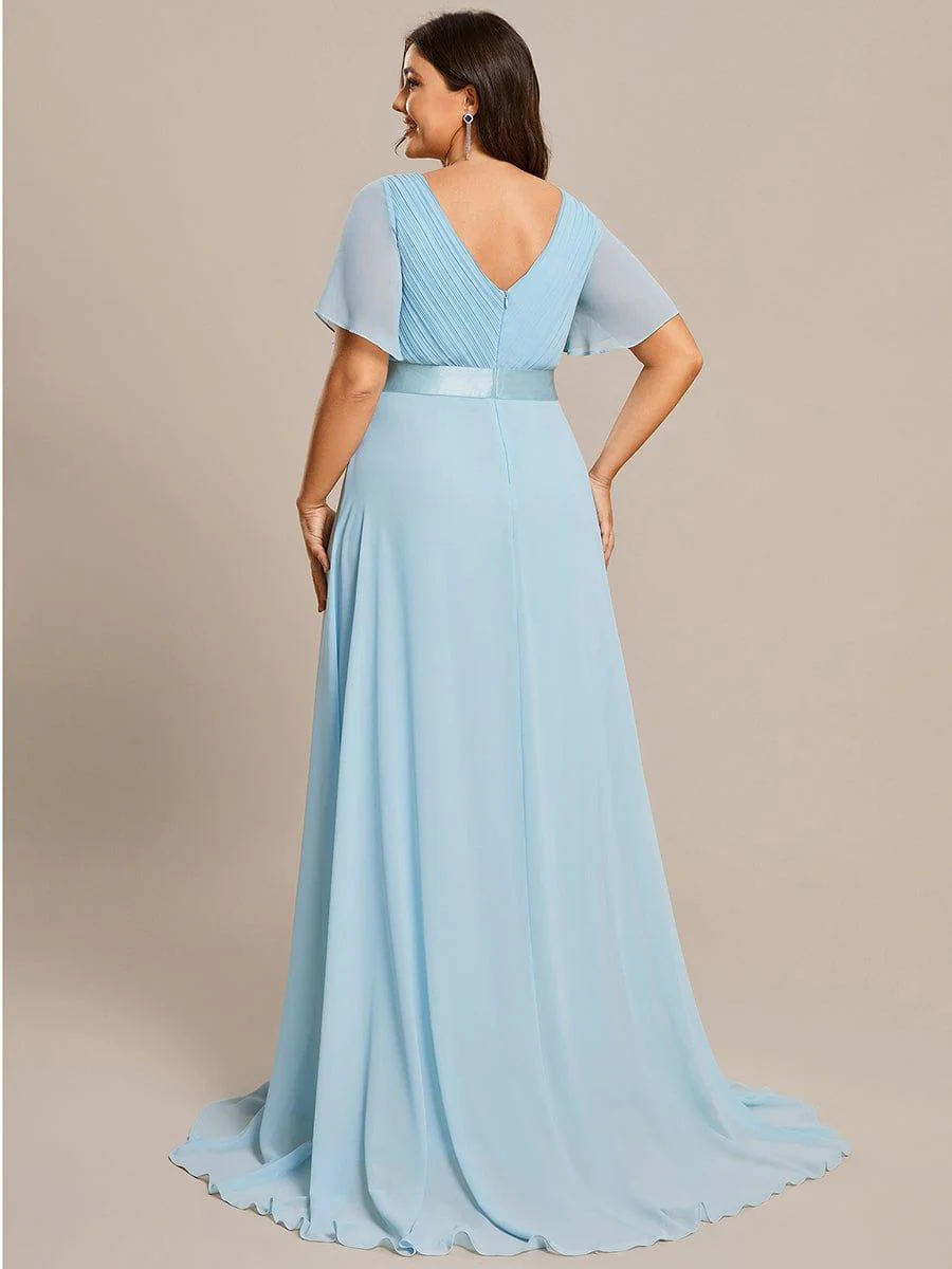 ever MONICA|Long Empire Waist Bridesmaid Dress with Short Flutter Sleeves - Image 131