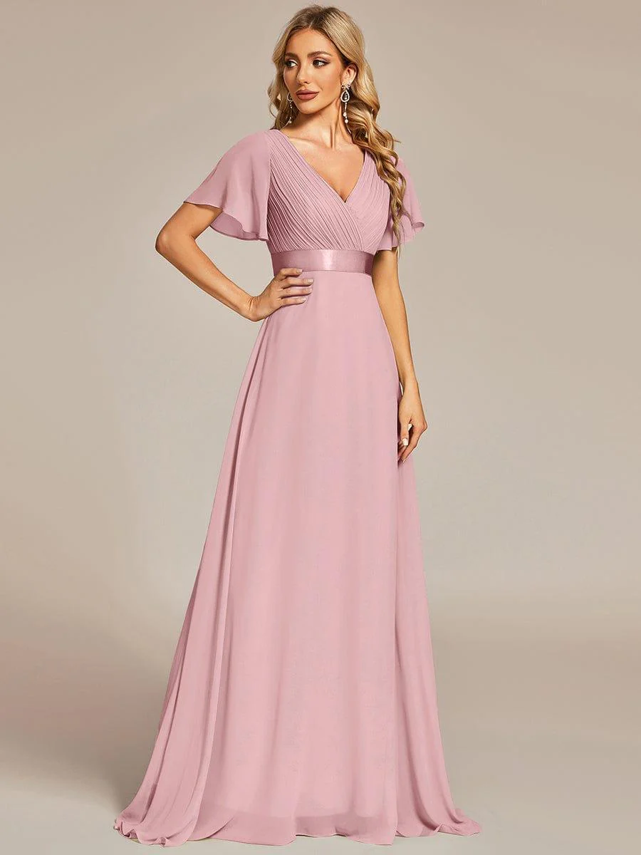 ever MONICA|Long Empire Waist Bridesmaid Dress with Short Flutter Sleeves - Image 136